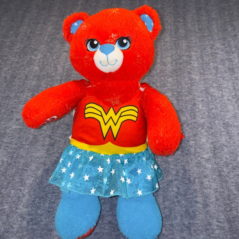 Build-A-Bear Workshop Wonder Woman Plush Red Sparkle Bear DC Originals 16"